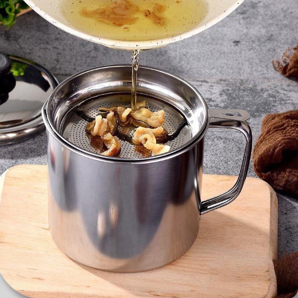 Nerezový hrnec na olej s filtrem Nádoba na filtrování tuku Držák na olivové máslo Scedník na slaninu
