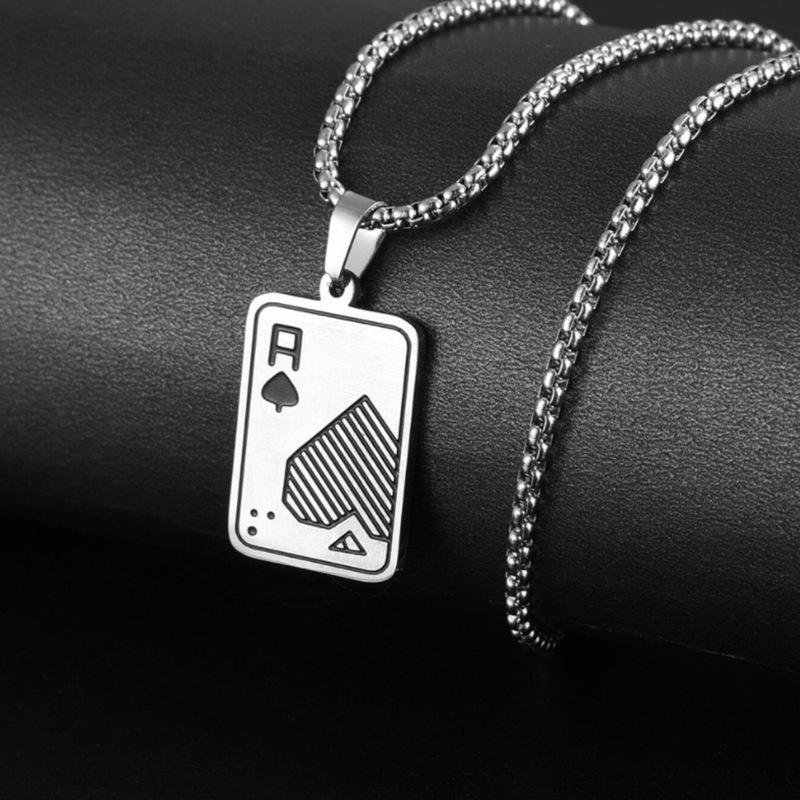 

New Hiphop Rock Stainless Steel Men Necklace Black A K Playing Card Collar Punk Jewelry Accessories 24 Inch Long Erkek Kolye