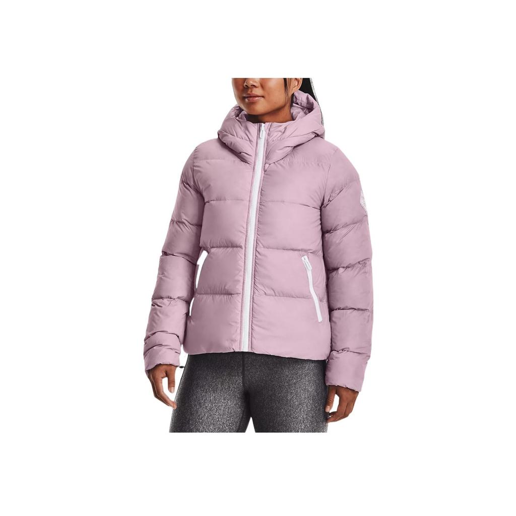 Under Armour Solid Color Logo Zip Hooded Down Jacket Women Outerwear Pink 1375442-694