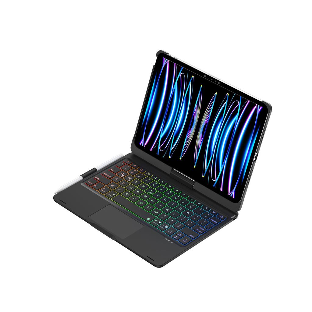 New Wireless RGB Backlit Keyboard iPad Air 7th 2025 11-inch Case 360 Rotatable Touchpad 7 Color Backlight Black Pencil Holder