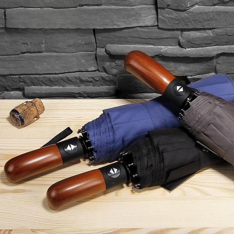 Fully Automatic Ten-rib Tri-fold Wooden Handle Umbrella Enlarged Windproof Rainproof Business Gift Advertising Umbrella