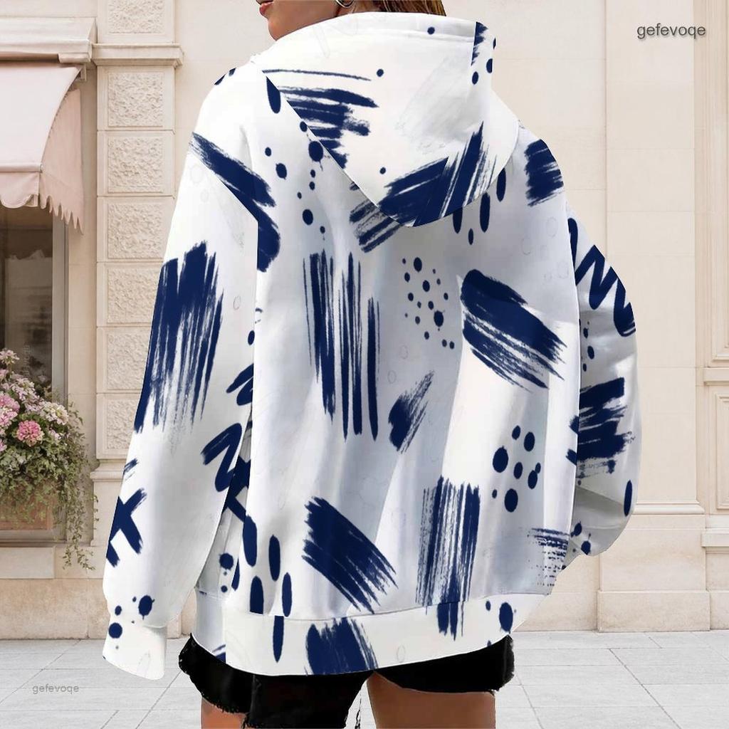 Women Plus Size Zip Up Hoodie Long Sleeve Drawstring Hood Swirl Print Pink Blue Purple With Pockets