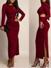2026 European & American Style Sexy Round Neck Hollow Long Sleeve Bodycon Dress