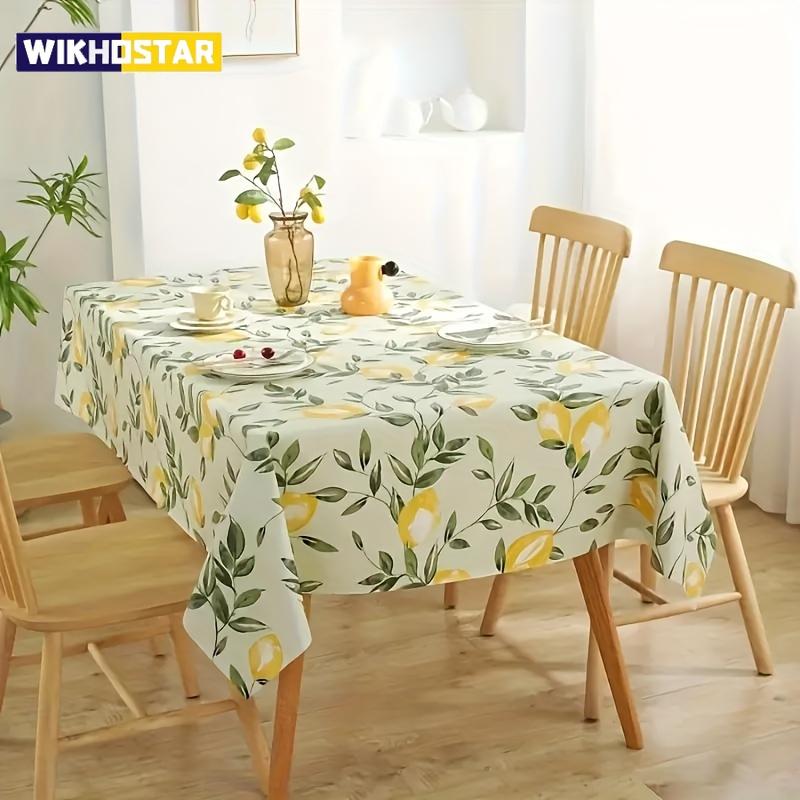 Lemon Leaves Printed Rectangle Tablecloth for Holiday Party Decor Washable Summer Lemon Waterproof Table Cloths Home Decorations