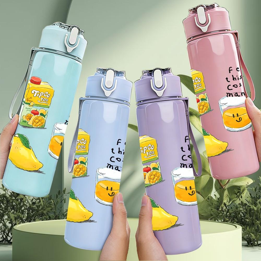 1PC Canned Fruit Food Doodle 750ml Color Plastic Sports Water Bottle Leakproof Flip Straw Lid Suitable for Sports Office Home Use