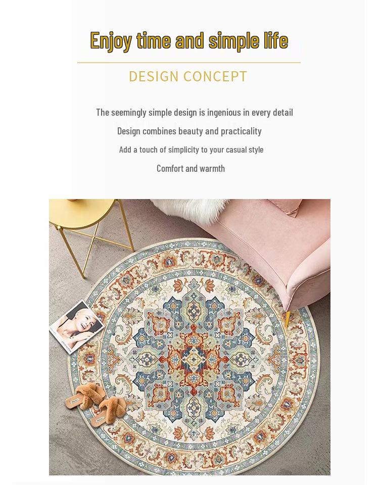 Vintage Crystal Velvet Round Carpet - Large Area Living Room Coverage