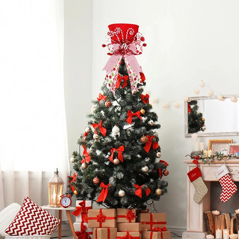 1pc Classic Christmas Tree Top Hat With Candy Bar Bow Ribbon Decoration For Christmas Tree Or Table Decorating Christmas Top Hat