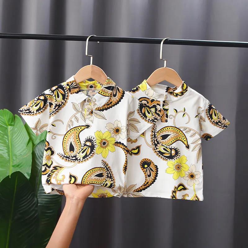 Children's Printed T-shirt Cotton Boy's Polo Shirt Stand Collar Short Sleeve T-shirt Printed Short Sleeve Shirt Trendy Top Korean Style Casual T-shirt