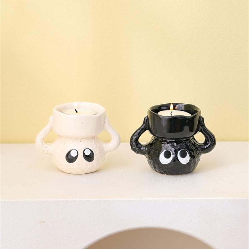 Unique Small Cartoon Briquette Candle Holder Ceramics Tealight Candle Stand for Home Decors Living Room or Bedroom