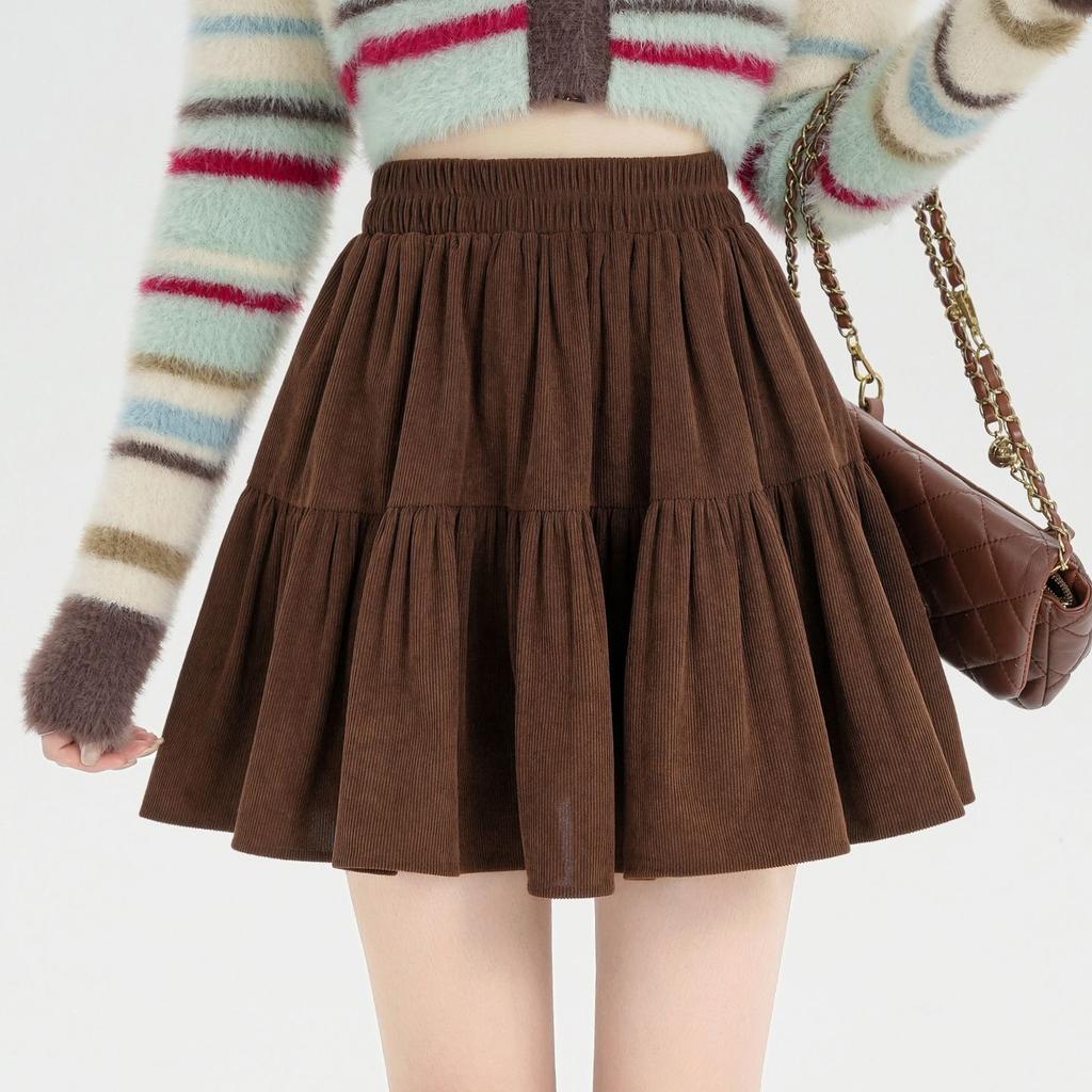 Women's Corduroy Umbrella Skirt High-Waist A-Line Skirt Autumn Short Mini Skirt