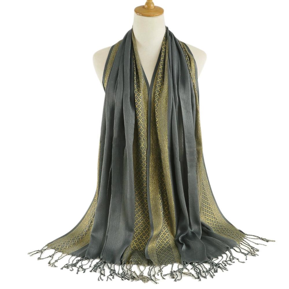 Plain fashion print glitter tassels cotton lurex plaid stripe scarf long hijab muslim scarves/scarf 60x180cm