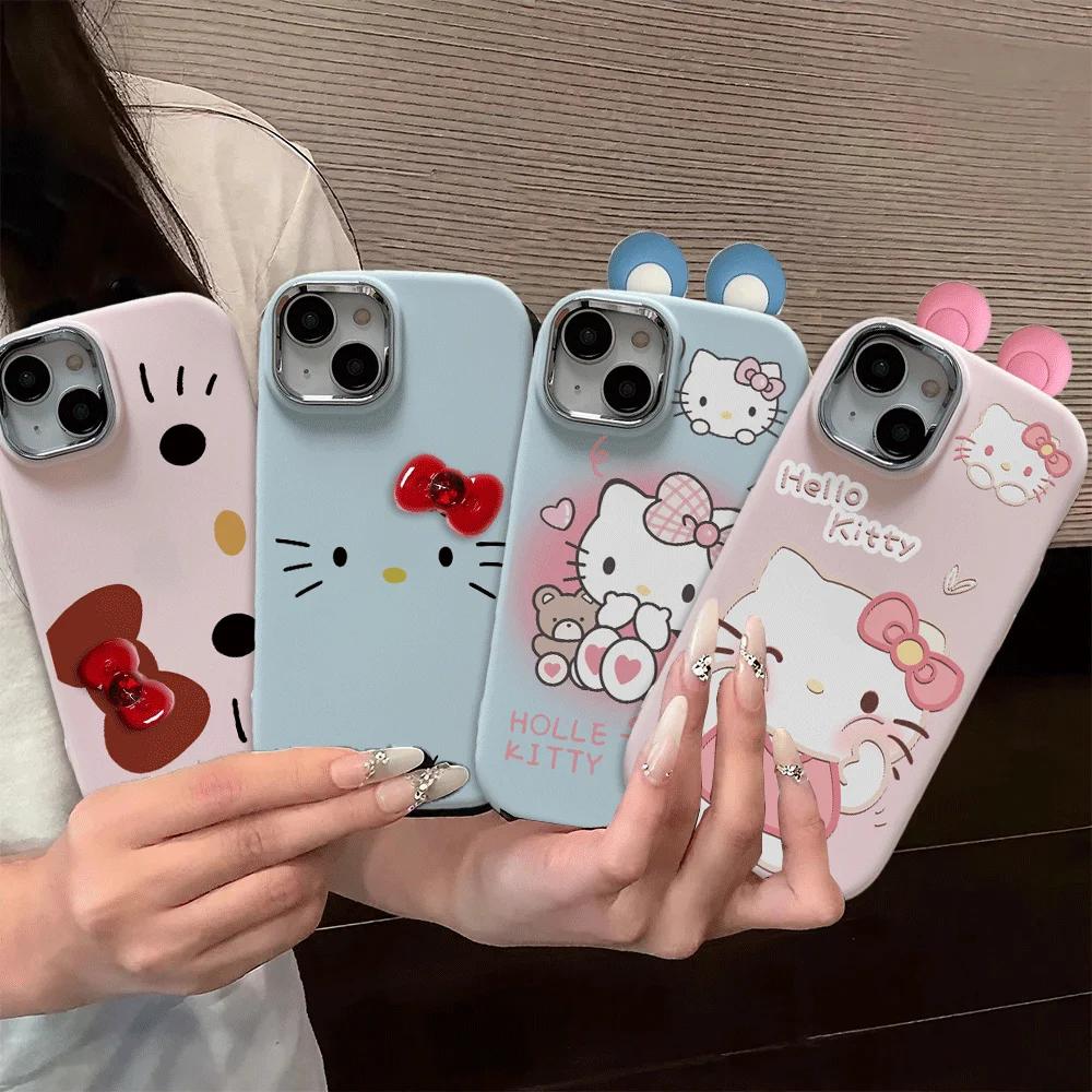 3D Bowknot Hello Kitty Ears Cover For Samsung Galaxy S25 S24 S23 S22 Plus Ultra S24 FE Note 20 A52 A35 A15 A25 A32 5G Phone Case