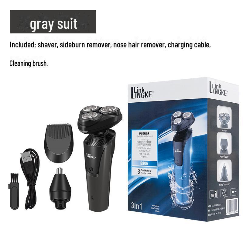 

Linke 8806 Мужская электробритва с тремя головками, которую можно мыть, с зарядкой от USB suit version серый