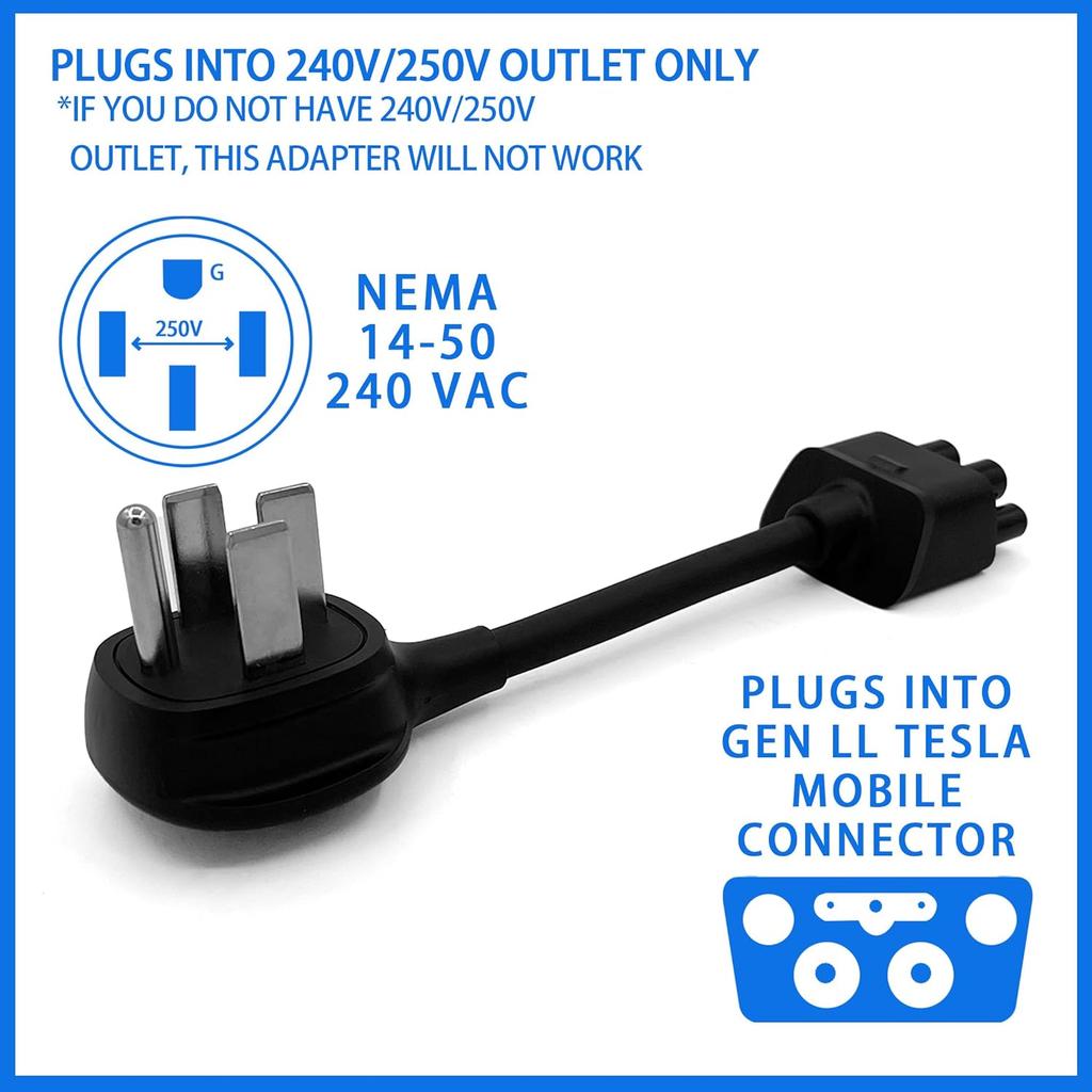 Premium Adapter For Tesla Gen 2 Mobile Charger | Connect To 240V Outlet | 32 Amp Charging | 10 Inch Length (NEMA 14-50)
