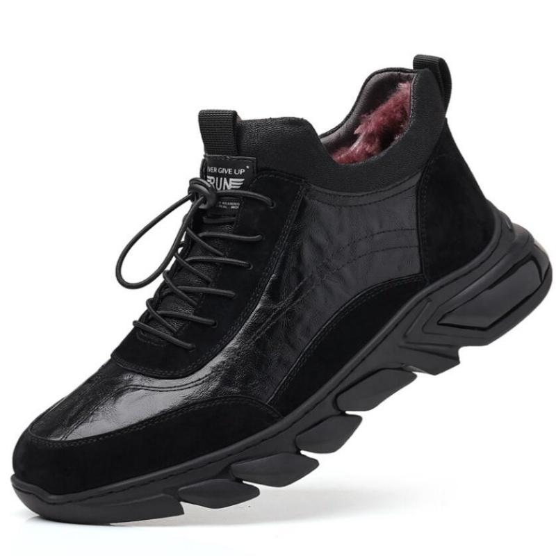 black Genuine Leather Wool Men Winter Shoes Cow Leather Super Warm Size 38~44 Winter Boots Non-Slip Snow Boots