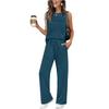 Summer Women's 2 Piece Outfits Sleeveless Pleated Tank Top Drawstring Wide Leg Pants Set