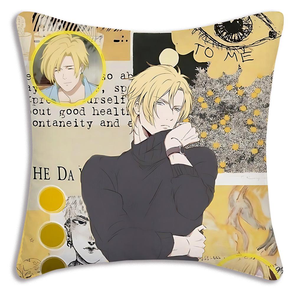Anime Bananas F-Fish Pillow Covers Cartoon Sofa Decorative Home Double-sided Printing Short Plush Cute Cushion Cover