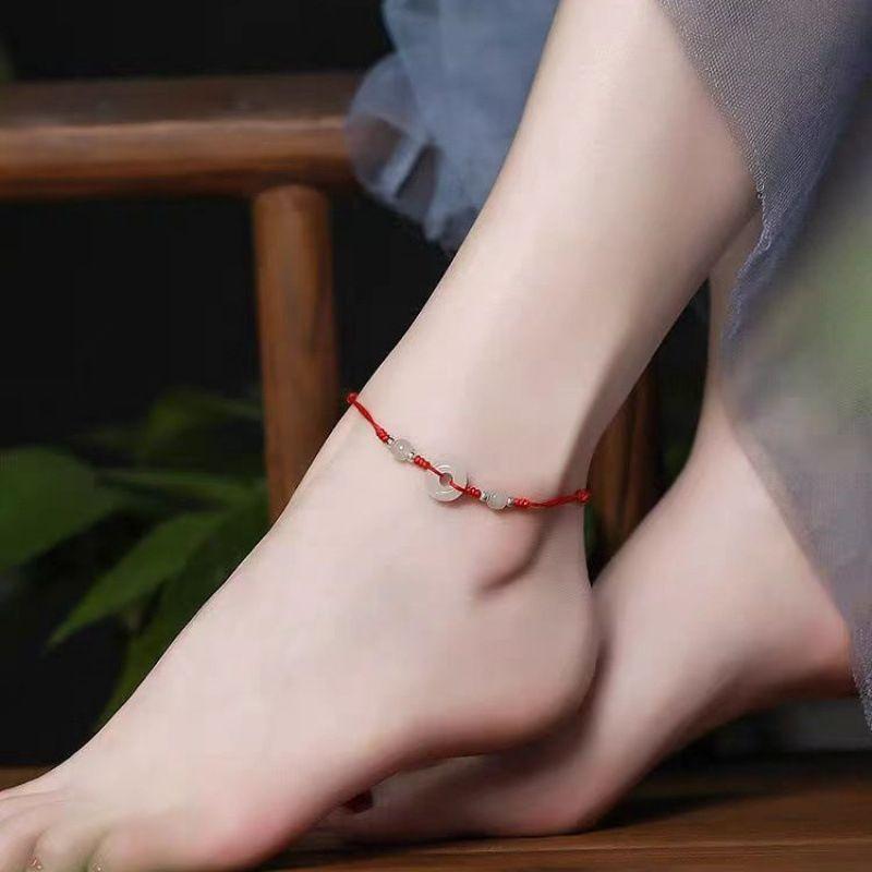 

Красный веревочный браслет на ногу женский имитация нефрита Хэтянь пряжка мира шнурок плетеный браслет на щиколотку год рождения цепочка на ногу изысканный браслет на ногу Anklet