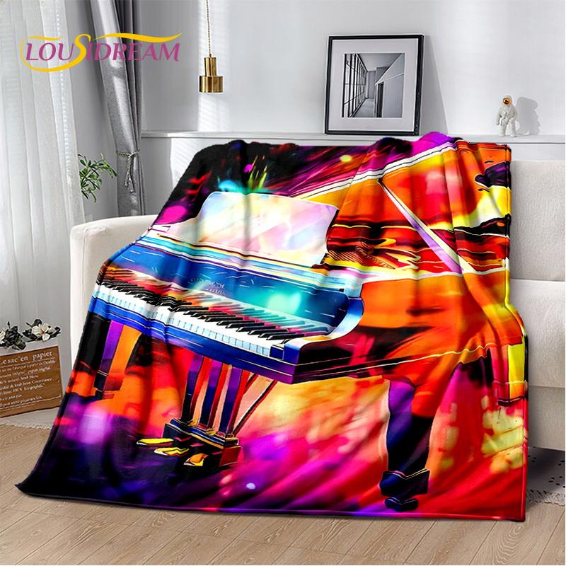 3D Dream Piano Key Music Instrument Cartoon Blanket,Soft Throw Blanket for Home Bedroom Bed Sofa Picnic Office Travel Cover Kids