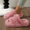 Cozy Plush Faux Fur Slippers with Single Strap and Thick Sole for Indoor Warmth