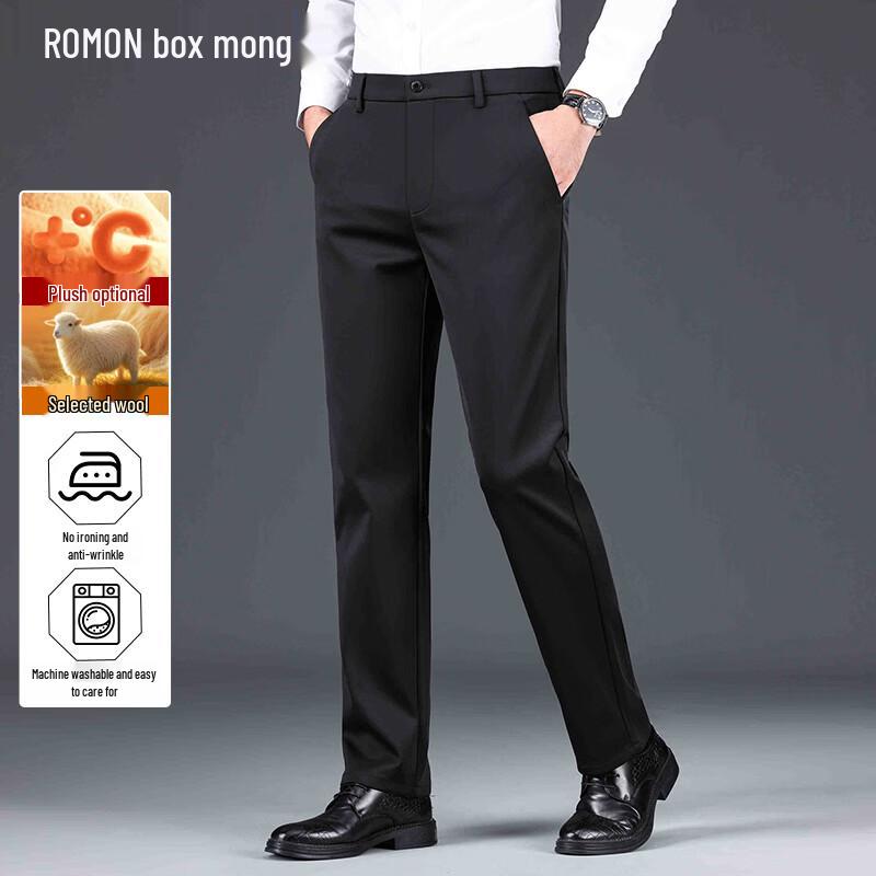 

ROMON Men s High-Quality Non-Iron Straight-Leg Business Casual Trousers 36