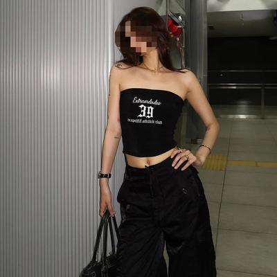 Europäischer und amerikanischer Sommer Damen Kurzstil Crop Cut Streetstyle bedruckte Brustwickel Weste