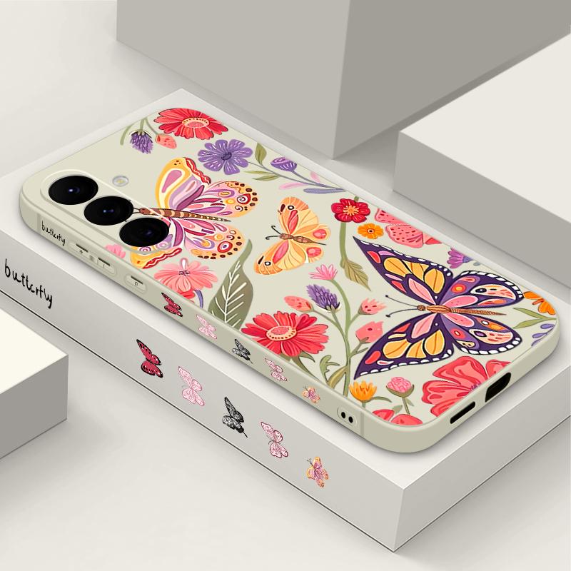 Butterfly Flower Phone Case For Samsung Galaxy A56 A17 A26 A16 A36 A55 A54 A53 A15 S24 S25 FE S25 S22 S23 Ultra Plus Lanyard Soft Cover