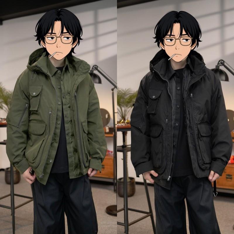 Casual Versatile 2-Piece Set Structured Cargo Cotton Coat Men