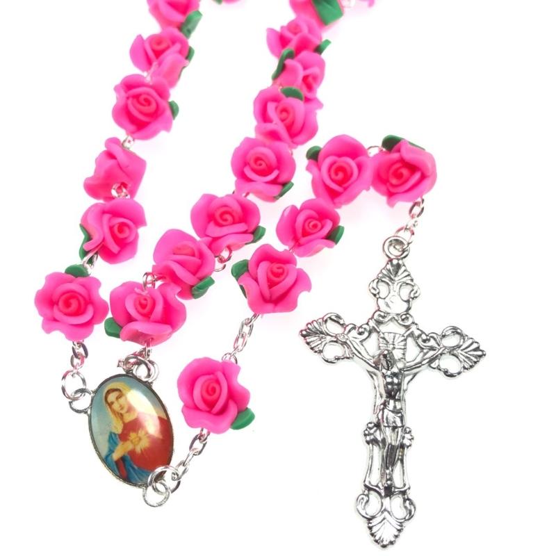 Weiche Ton Kreuz Rosenkranz Halskette Rosenperlen Kette Anhänger Schmuckstück für Zuhause Kirche Yoga Studio Dekorationen Geschenk