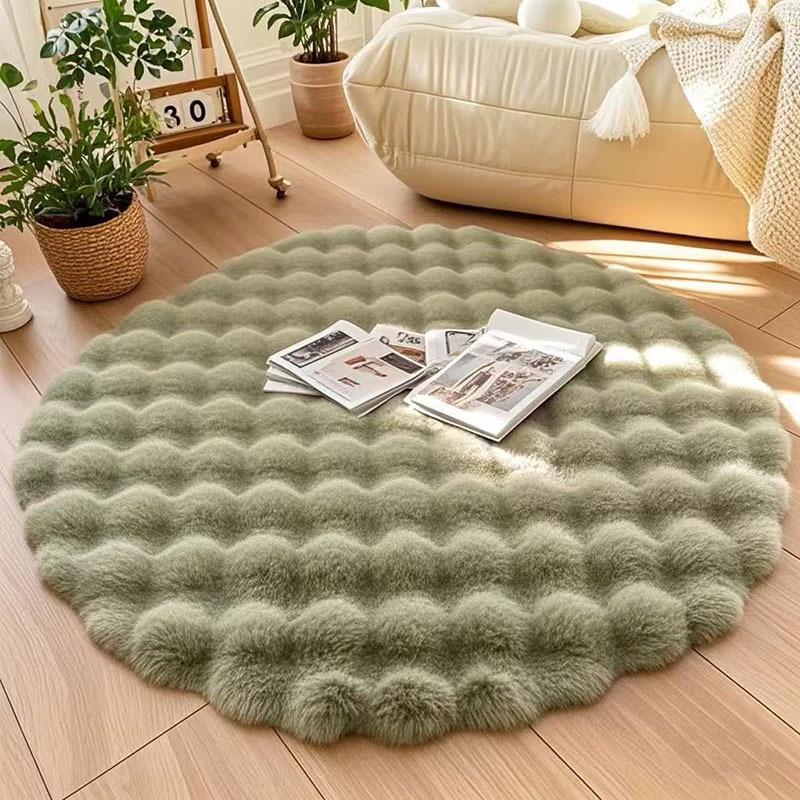 Tappeto Rotondo in Velluto Crema Transfrontaliero: Tappeto in Pelo di Coniglio Peluche per Soggiorno o Camera da Letto