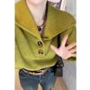 Autumn and Winter New Solid Color Simple Fashion Versatile Lapel Loose Version Lazy Style Short Long Sleeve Knitted Pullover Women