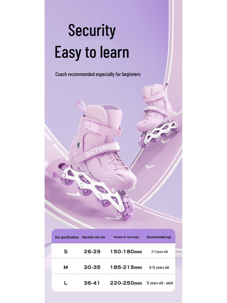 Kids' Beginner Inline Skates for Ages 6-12, Boys & Girls Single Row, Entry Level Roller & Ice Skating Shoes