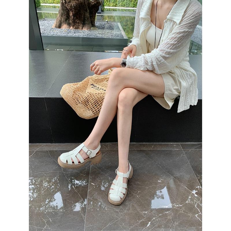 Sheepskin version Seoul woven hollow thick-soled bag head rear empty Roman sandals women's pig cage shoes