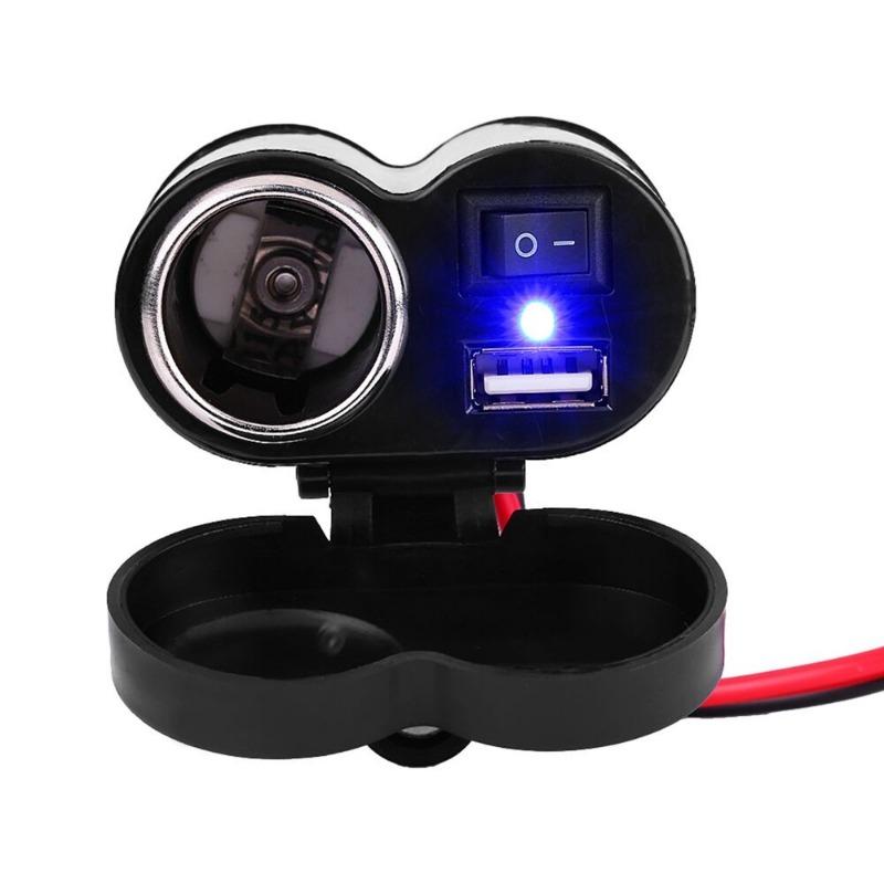 12V Motorcycle Dual USB Charger with Switch Motorcycle Handlebar Clamp Waterproof Power Charger Socket Kit Supply