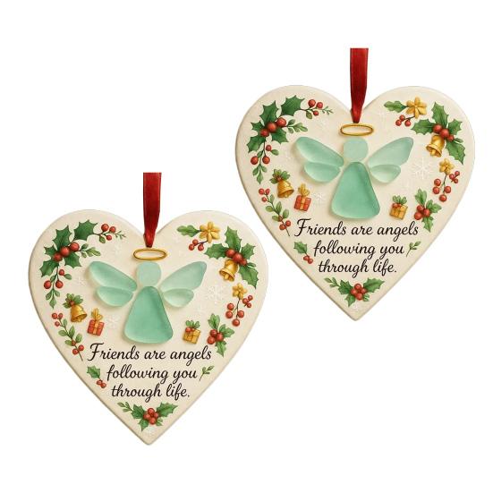 Sea Glass Angel Ornament Friends Are Angels Sea Glass Art Christmas Ornament Friendship Heart Keepsake for Best Friends