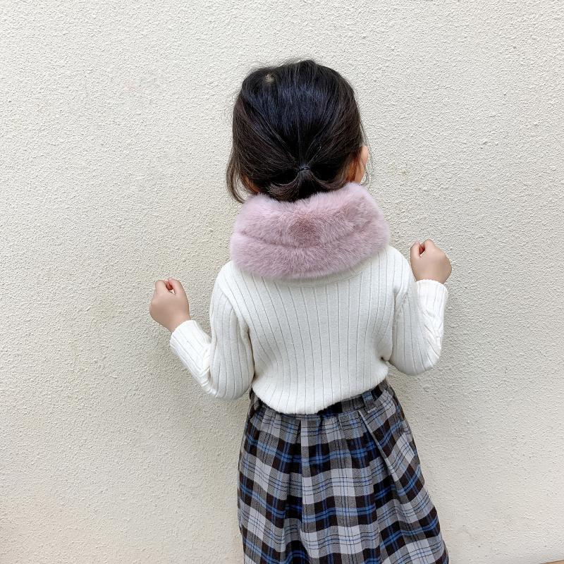 Cute Winter Scarf For Children Faux Fur Plush Collar Dot Kids Girl Scarves Warm Thick Solid Color Snow Outdoor Neck Warmer