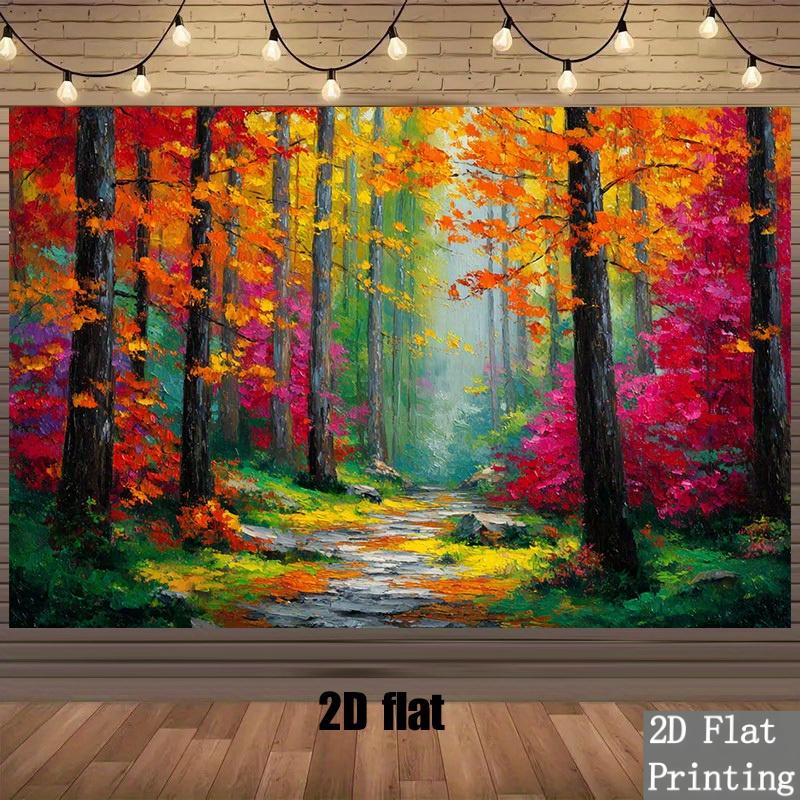 2D Plane 1 Piece of a Magical Autumn Forest Scene with Bright Colors and a Path Illuminated by Light