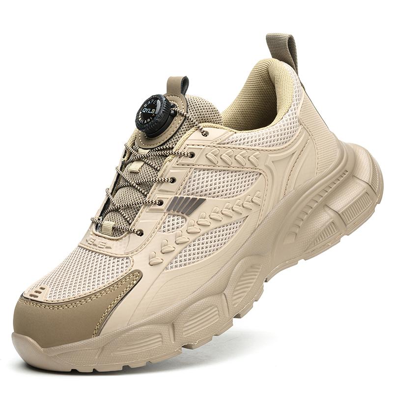 

Rotating button Safety Shoes Men Steel Toe shoes Work Sneakers Fashion Indestructible shoes non-slip Protective Shoes Size 36-48 36 бежевый