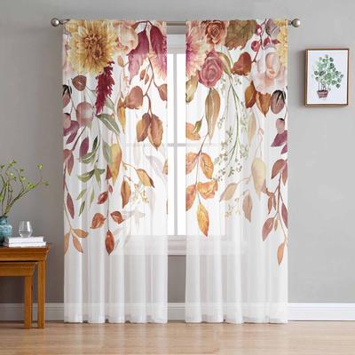Thanksgiving Flowers Plants Eucalyptus Leaves Sheer Curtains for Kids Bedroom Living Room Voile Window Curtains Tulle Drapes