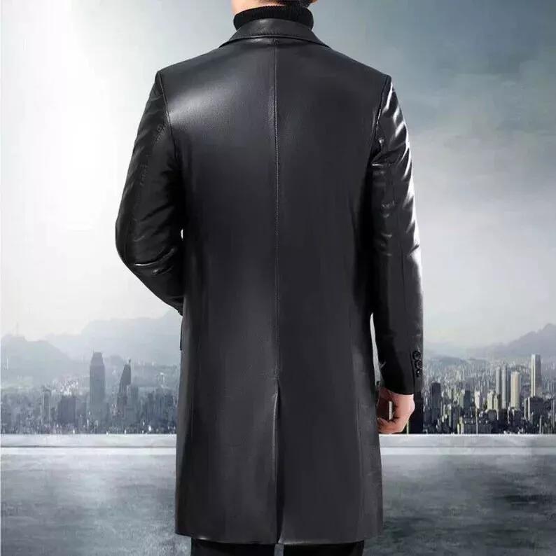 Fashionable Leather Trench Coat Handmade Formal Casual Men's Genuine Stylish