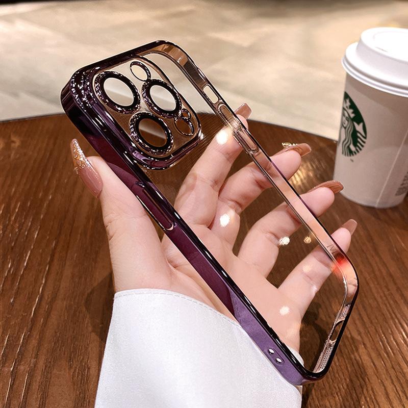 Suitable for Apple 16 Phone Cases, Electroplated with Lens Film, Iphone15Promax Transparent Case, 13/14 Full Package, Simple and Easy