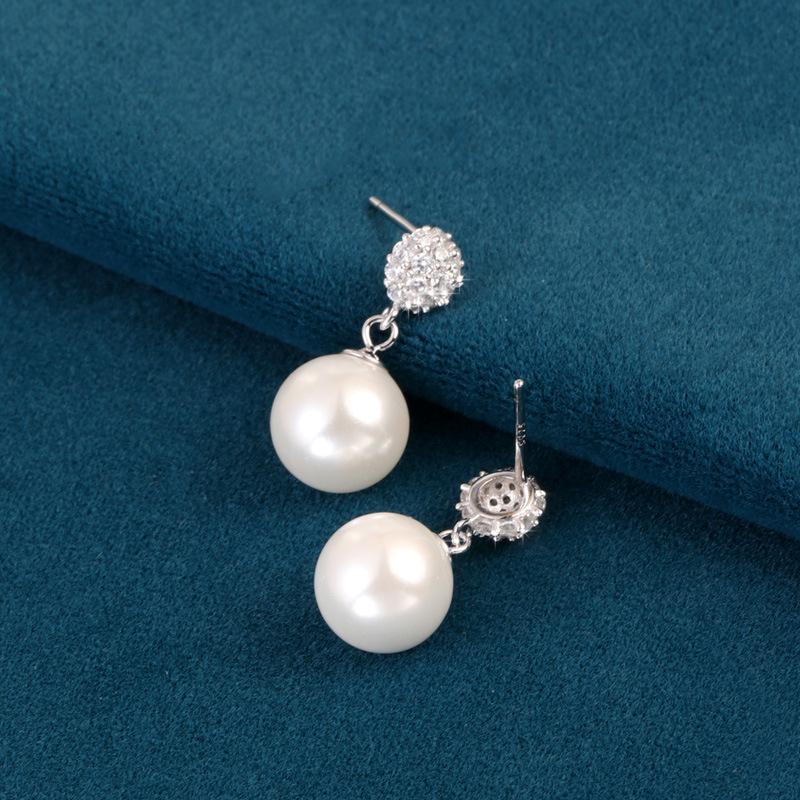 S925 Sterling Silver French Luxury Pearl Earrings: Elegant Rhinestone-Inlaid Shell Pearl Studs for Women