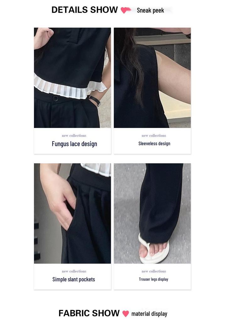 Girls' Stylish Summer Streetwear: Ruffle Polo Top & Wide-Leg Pants Set