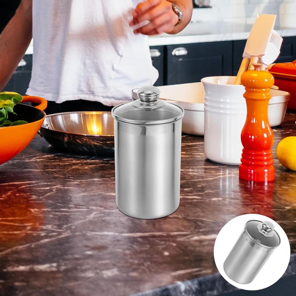 Stainless Steel Canister Jars with Glass Lid, 1750ml Kitchen Storage Containers for Tea, Flour, Sugar, Coffee Beans, Candy, Snac
