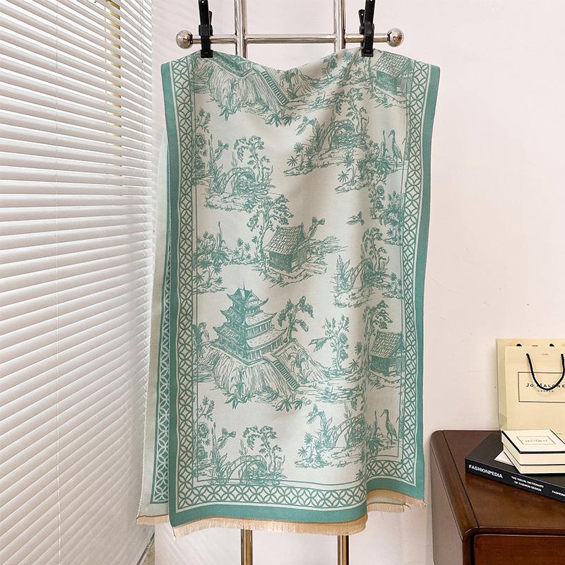 High-End Luxury Imitation Cashmere Warm Scarf Thickened Autumn And Winter Shawl Foulard Bufanda Elegant Flowers