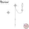 Bamoer Authentic 925 Silver Asymmetric Star Drop Earrings Clear CZ Stud Earring for Women Birthday Gift Jewelry BSE433