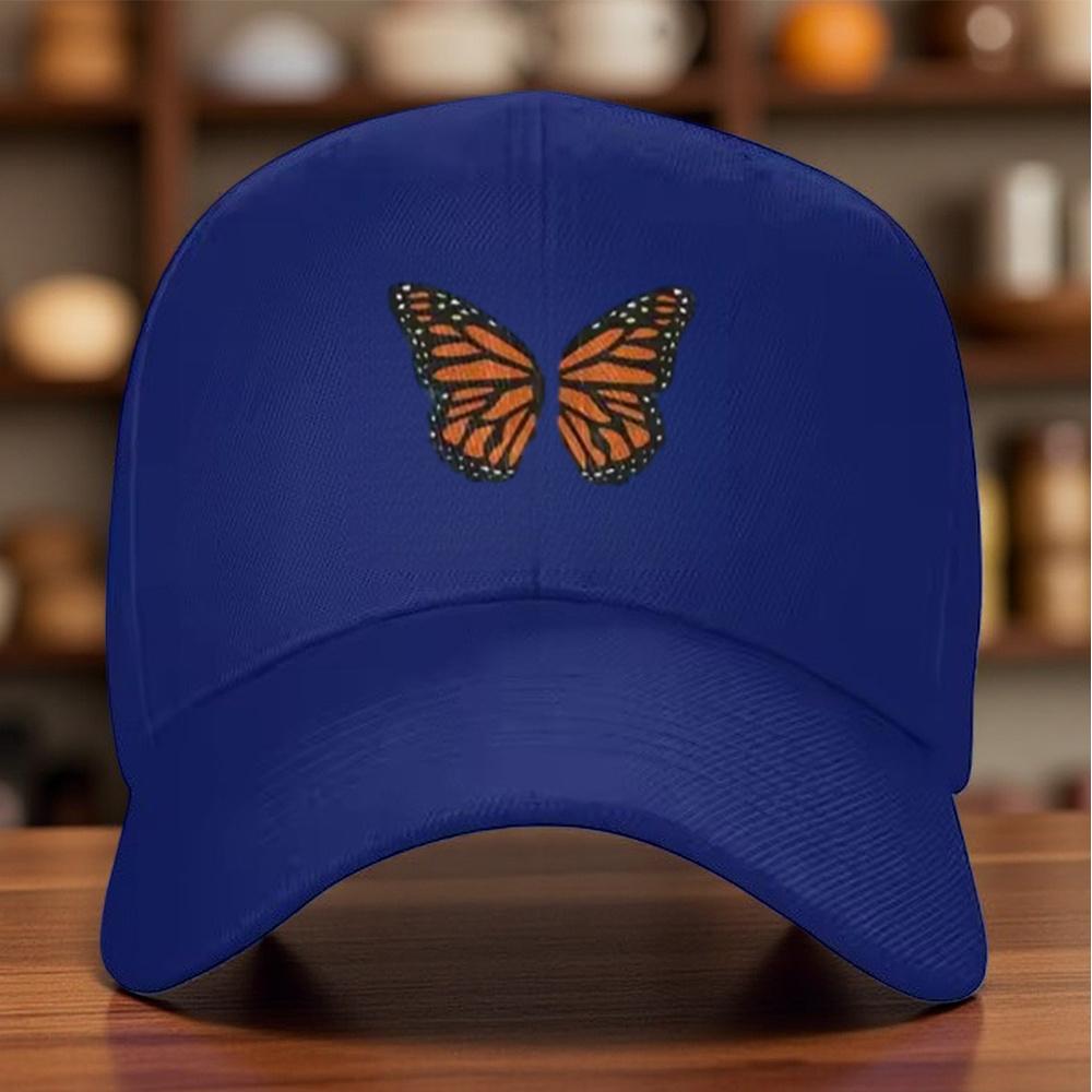 Monarch Butterfly Embroidered Baseball Cap Adjustable Cotton Casual Sports Outdoor Hat for Adult