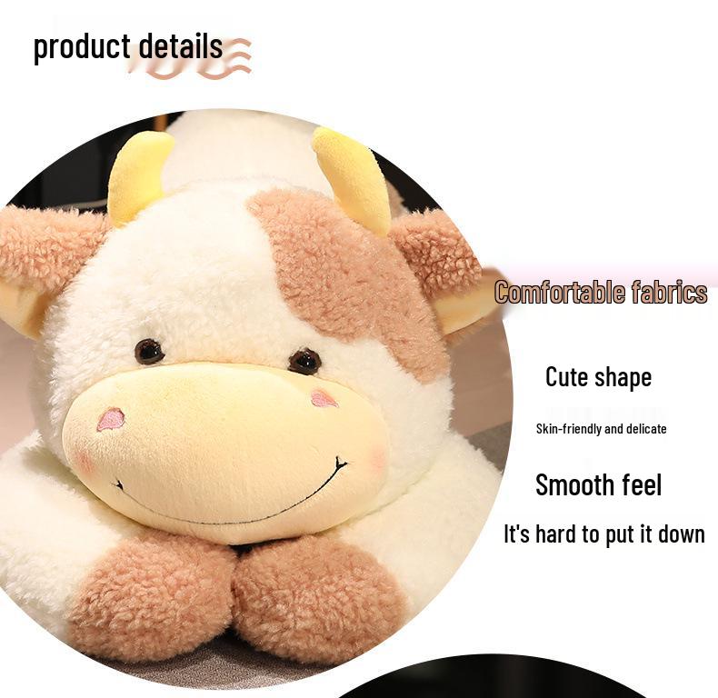 Adorable Lying Cow Plush Pillow - Large Comforting Doll for Girls' Bedtime
