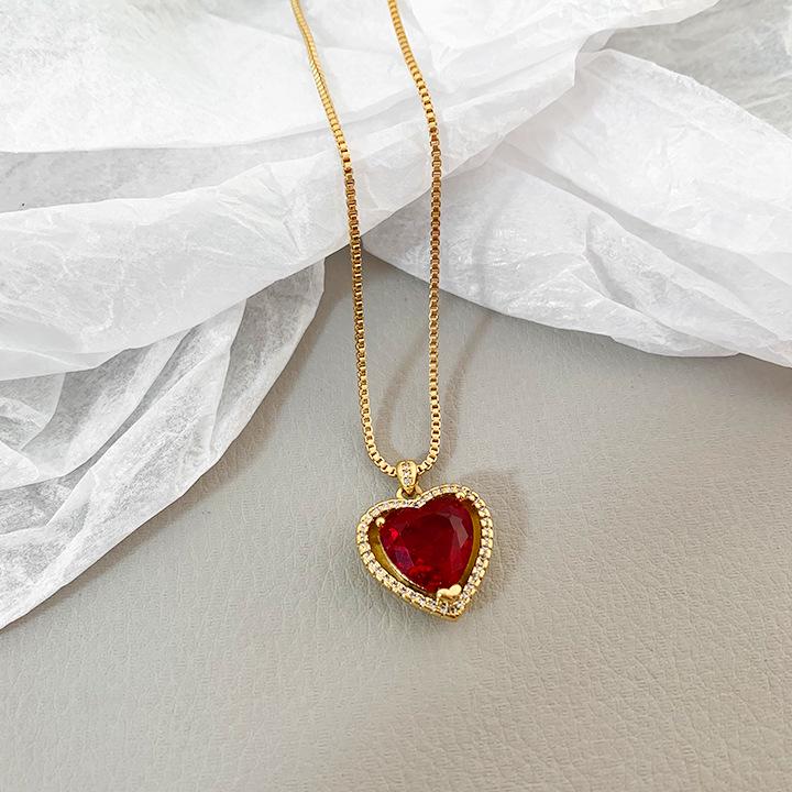 Minimalist Red Gemstone Heart Pendant Necklace - Women's Luxury Jewelry