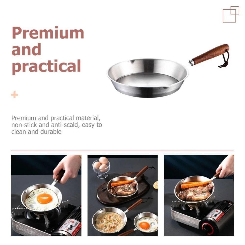 304 Stainless Steel Open Skillet Wooden Handle Butter Heating Pan New Frying Pan  Kitchen Supplies
